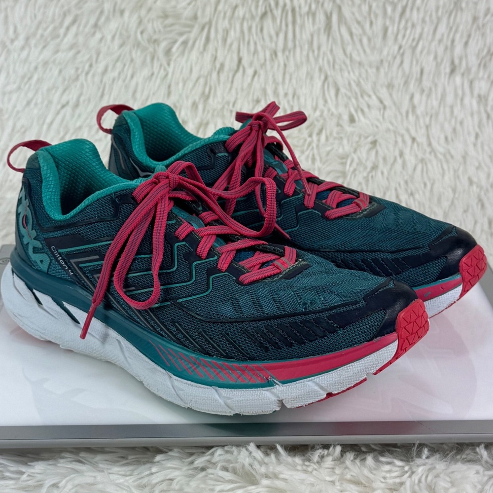 HOKA One One Clifton 4 Women's Running Shoes Size 7.5 Teal Pink